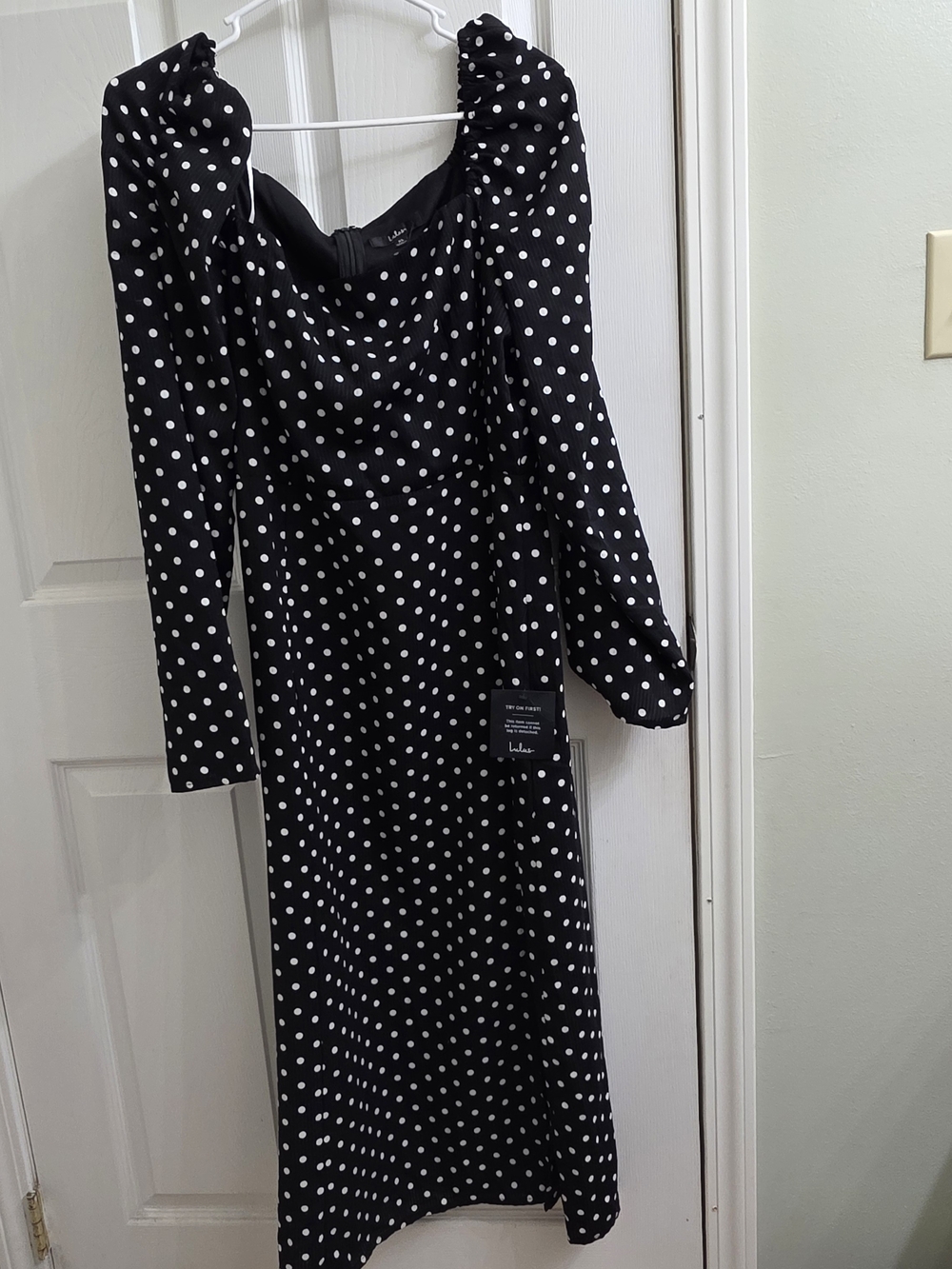 Lulu's Black & White Polka Dot Puff-Sleeve Midi Dress